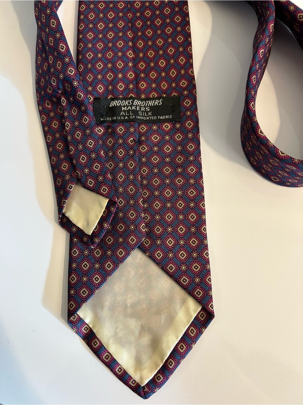 Brooks Brothers Makers All Silk Made in USA Tie Blue with Geometric Print - Picture 2 of 3